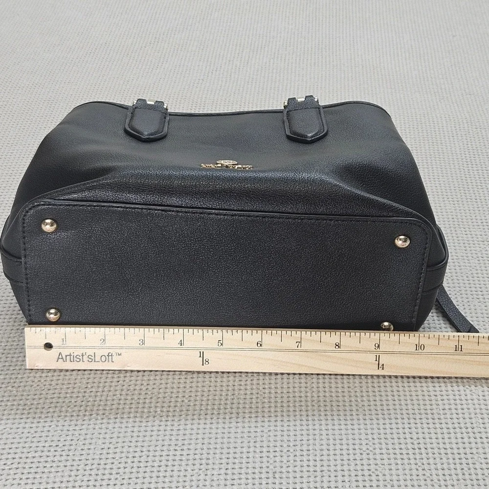 Nine West Black Pebbled Faux Leather Satchel Bag Gold Hardware Three Compartment